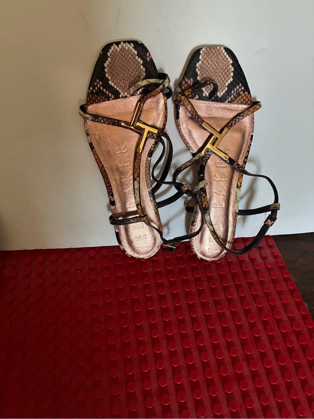 Baker by Ted Baker Pink and Brown Snakeskin Strappy Flats